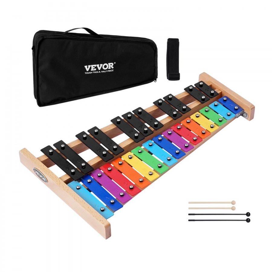 VEVOR Glockenspiel Xylophone, 27 Notes, Professional Xylophone Percussion Instrument, with Colorful Metal Keys, Includes 4 Mallets, Carrying Bag, Beginner Musical Instrument Kit for Adults and Kids