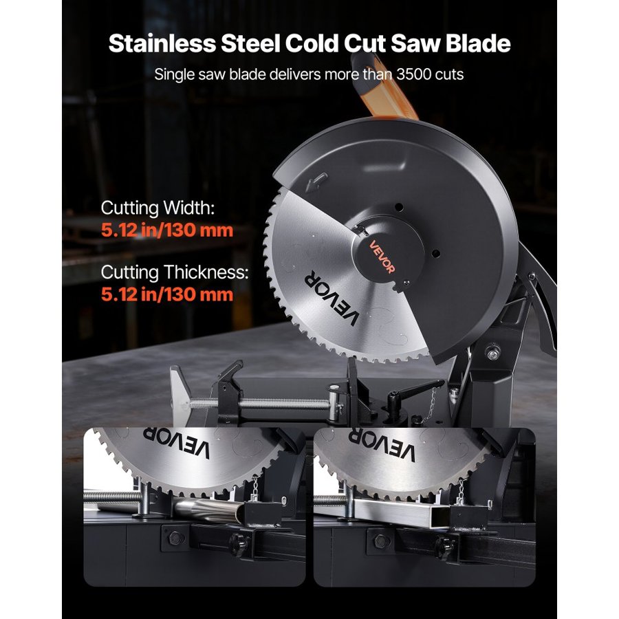 VEVOR Chop Saw, 355 mm Stainless Steel Cold Cut Blade, 3500 W Powerful Brushless Motor, 750-1200 r/min Adjustable Speed, Metal Cutting Chop Saw for Metal Square and Flat Tubes, I-Shaped Steels