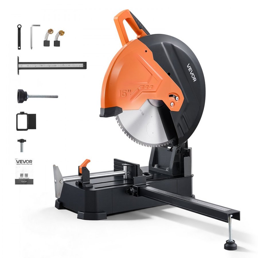 VEVOR Chop Saw 406.4mm Cold Cut Blade 3000 W Powerful Motor Cut Off Saw, For Cutting Metal, -45° to 45° Adjustable Angle, Efficient Dry Cutting, Stable, with Thickened Blade Guard and Scale Ruler