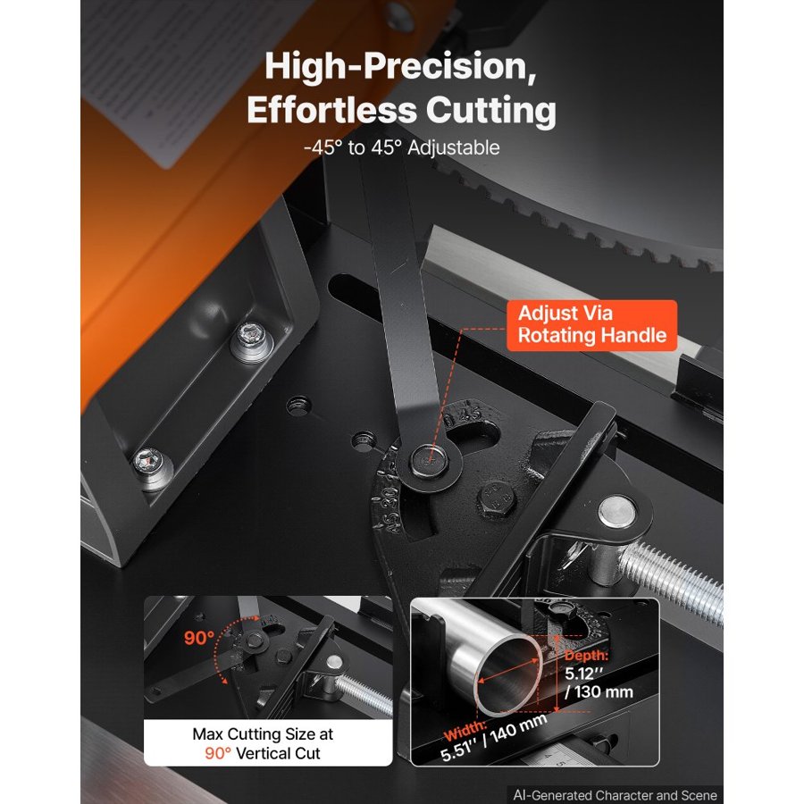 VEVOR Chop Saw 406.4mm Cold Cut Blade 3000 W Powerful Motor Cut Off Saw, For Cutting Metal, -45° to 45° Adjustable Angle, Efficient Dry Cutting, Stable, with Thickened Blade Guard and Scale Ruler