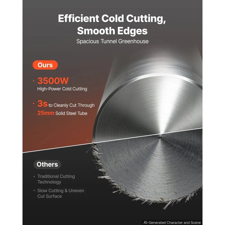 VEVOR Chop Saw 355 mm Cold Cut Blade 3500 W Brushless Motor Cut Off Saw, For Cutting Metal, -45° to 45° Adjustable Angle, 750-1200 r/min Adjustable Speed, Dry Cutting, with Chip Collection Box