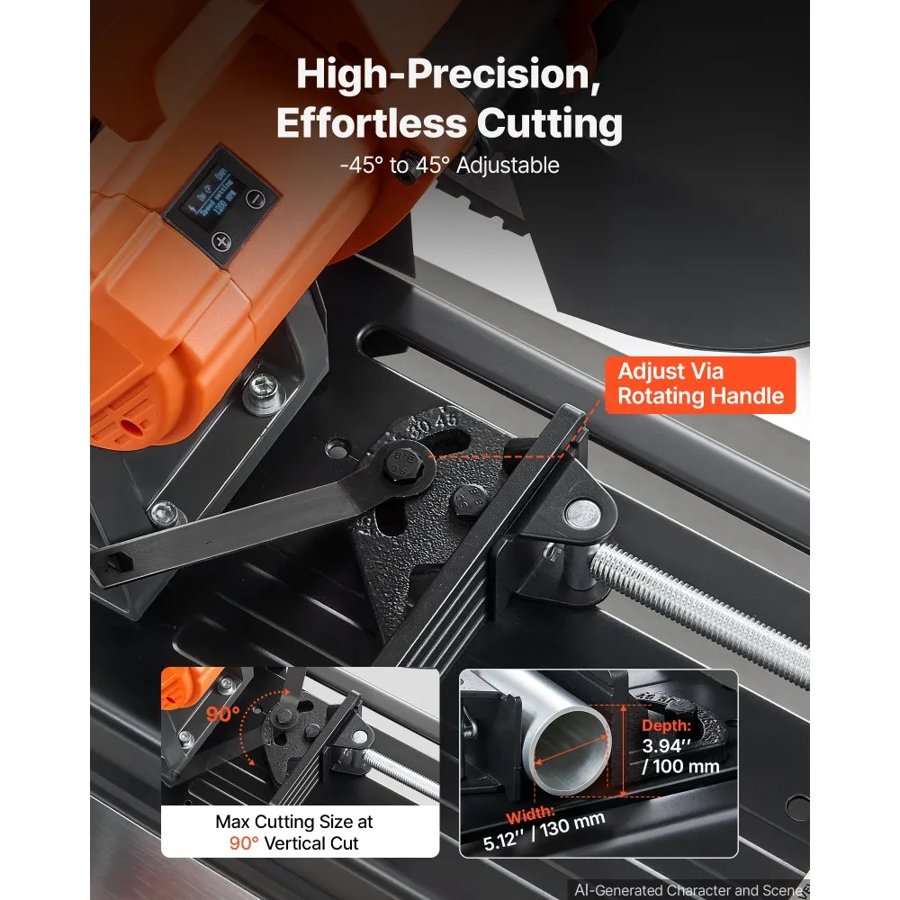 VEVOR Chop Saw 355 mm Cold Cut Blade 3500 W Brushless Motor Cut Off Saw, For Cutting Metal, -45° to 45° Adjustable Angle, 750-1200 r/min Adjustable Speed, Dry Cutting, with Chip Collection Box