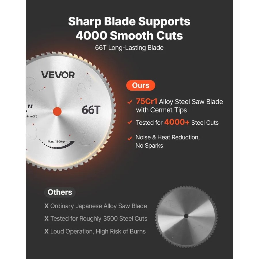 VEVOR Chop Saw 355 mm Cold Cut Blade 2800 W Powerful Motor Cut Off Saw, For Cutting Metal, -45° to 45° Adjustable Angle, Efficient Dry Cutting, with Thickened Blade Guard and Chip Collection Box