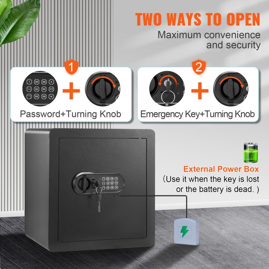 VEVOR Safe, 51.0 L Home Safe, Steel Security Safe with Digital Keypad and 2 Keys, Cabinet Safe with Fire-proof Bag, Protect Cash, Gold, Jewelry, Documents for Home, Hotel, 40.1 x 33.0 x 42.9 cm