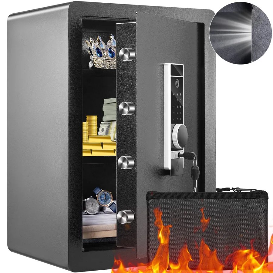 VEVOR Safe, 62 L Home Safe, Steel Security Safe with Fingerprint, Digital Keypad and 2 Keys, Cabinet Safe with Large Fire-proof Bag, Protect Cash, Gold, Jewelry, Documents, 40 × 33 × 60 cm