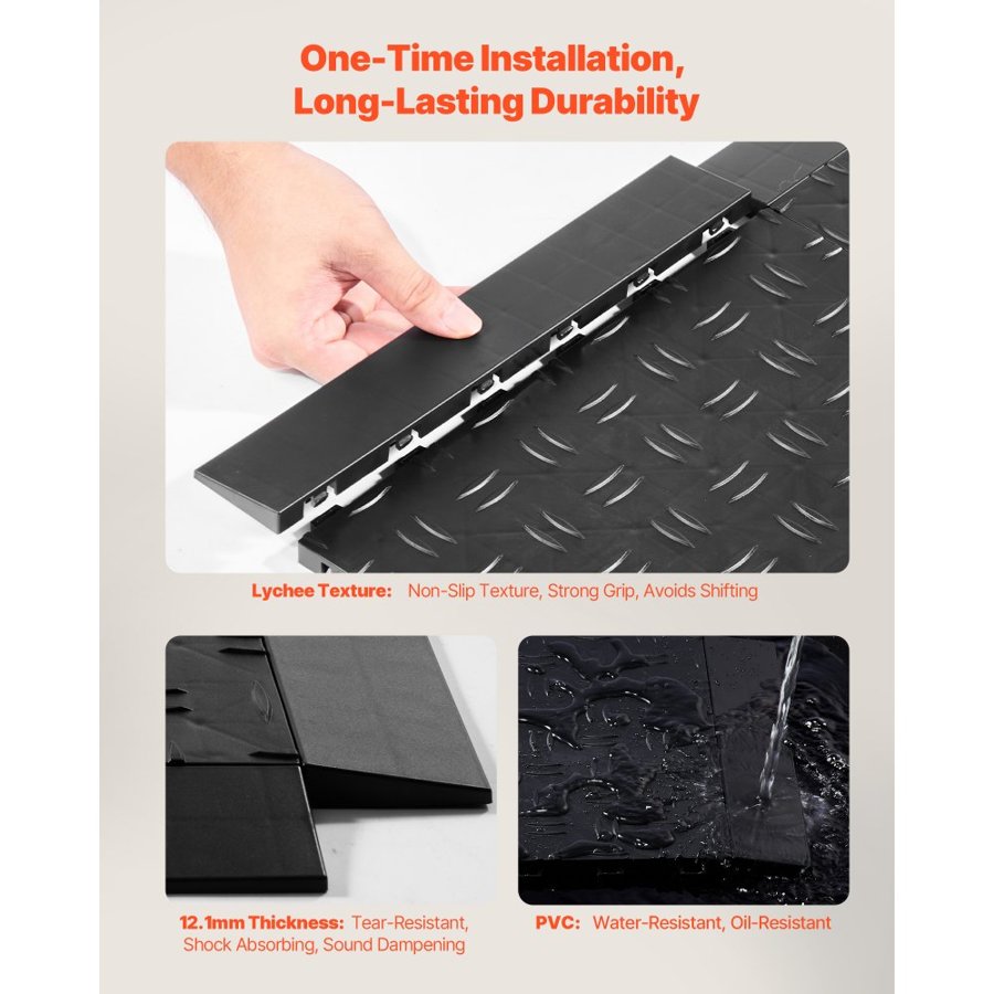 VEVOR Male Garage Floors Transition Edge Kit, 15 PCS Sturdy PP Interlocking Modular Garage Floor Edging Slip-resistant, Easy Assembly Compatible Only With VEVOR Upgraded 6-Lock Garage Mats, Black