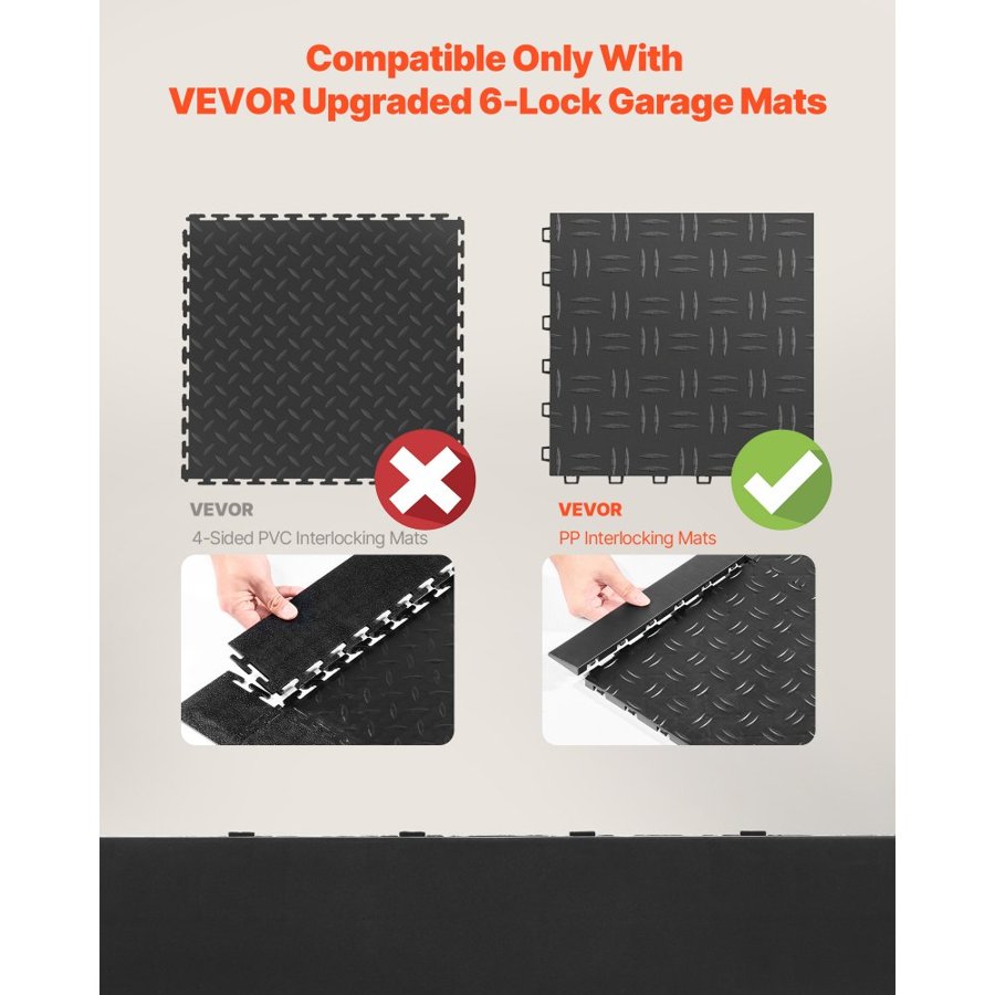 VEVOR Male Garage Floors Transition Edge Kit, 15 PCS Sturdy PP Interlocking Modular Garage Floor Edging Slip-resistant, Easy Assembly Compatible Only With VEVOR Upgraded 6-Lock Garage Mats, Black