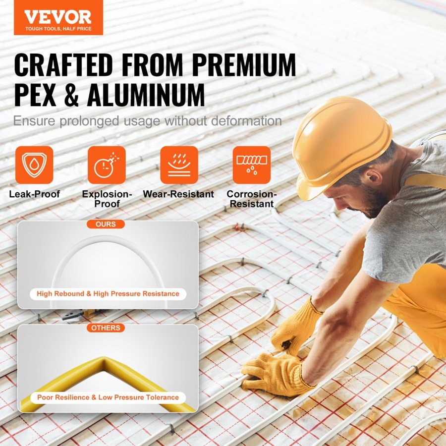VEVOR PEX-AL-PEX Tube, 200 m, 16 mm Diameter Aluminum-Plastic Composite Pipe Oxygen Barrier Radiant Floor PEX Pipe, 2 mm Thickness Radiant Heat Floor Plumbing Inner Aluminum Layer PEX Tubing Pipe