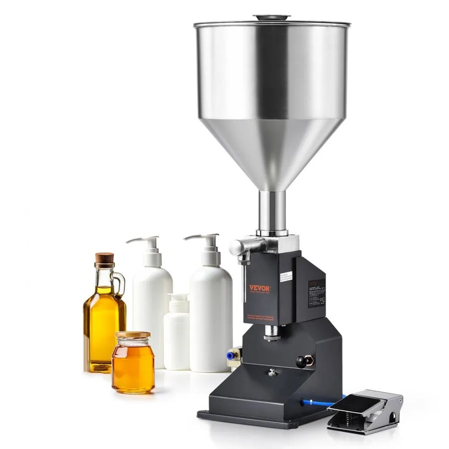 VEVOR Pneumatic Paste Liquid Filling Machine, 5-50ml Bottle Filler, Bottle Filling Machine, Stainless Steel Liquid Filler with Pedal for Milk Water Juice Essential Oil Shampoo Cosmetic Honey Lotion