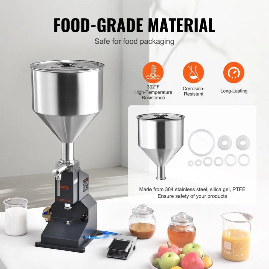 VEVOR Pneumatic Paste Liquid Filling Machine, 5-50ml Bottle Filler, Bottle Filling Machine, Stainless Steel Liquid Filler with Pedal for Milk Water Juice Essential Oil Shampoo Cosmetic Honey Lotion