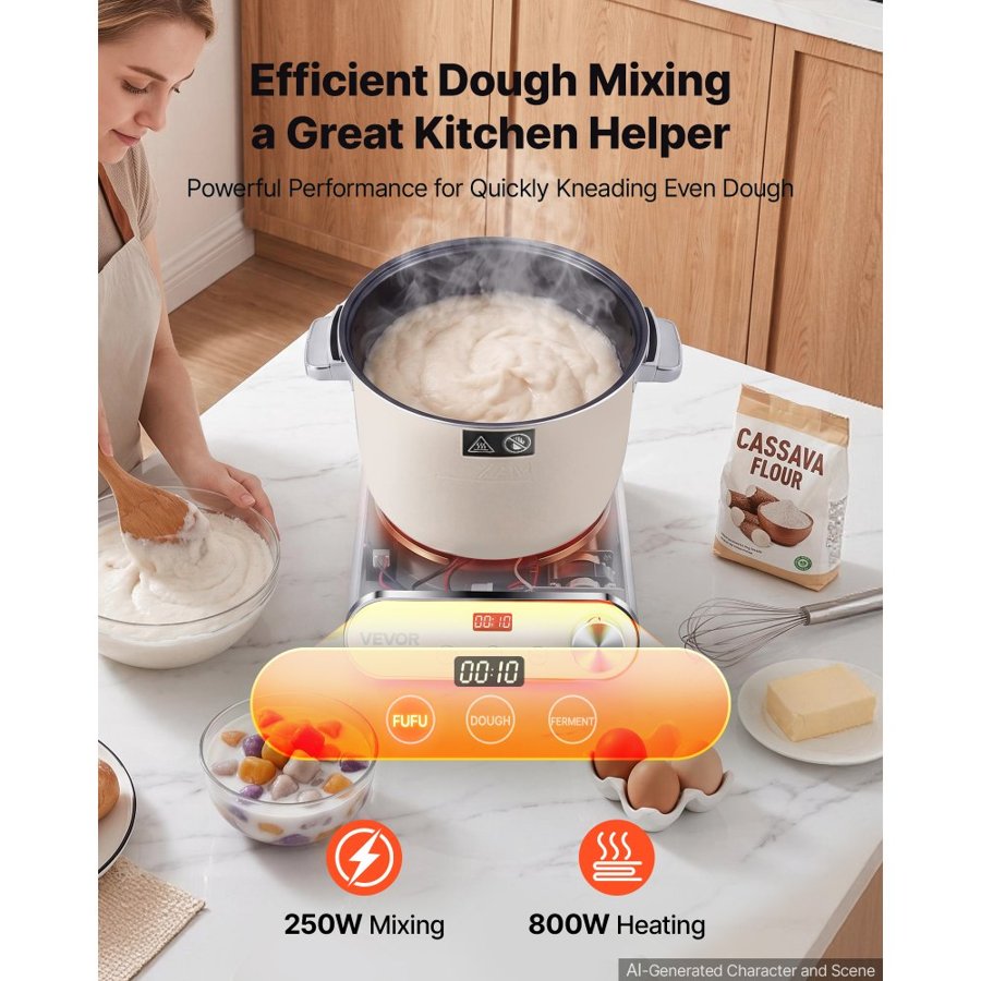 VEVOR Dough Mixer 7L Electric Dough Food Maker with Ferment Function, for Pizza, Pasta, Sourdough and Fufu, Nonstick Aluminum Pot, Timer, Face-up Control Panel, Household Dough Kneading Machine