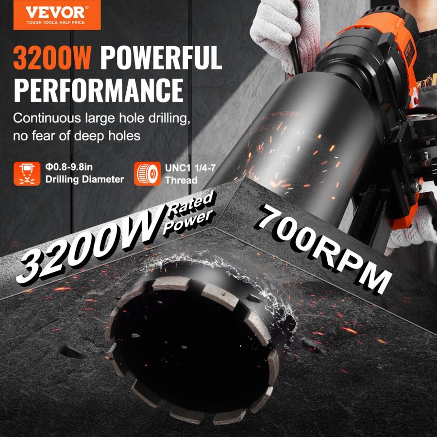 VEVOR Concrete Core Drill Machine – 3200W, 570RPM, Φ20–250mm