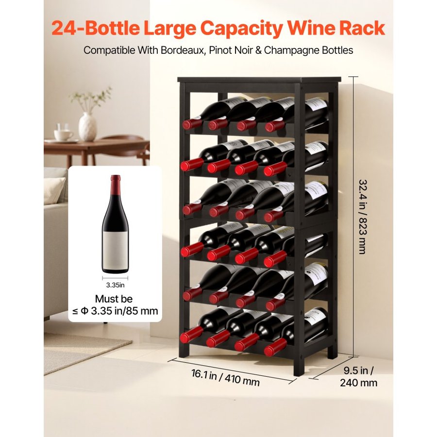 VEVOR 24 Bottle Wine Rack – 6-Tier Freestanding Storage