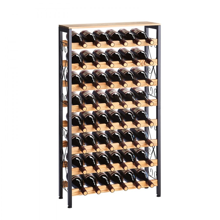 VEVOR 48 Bottle Wine Rack – 8 Tier Iron Frame with Wood Top