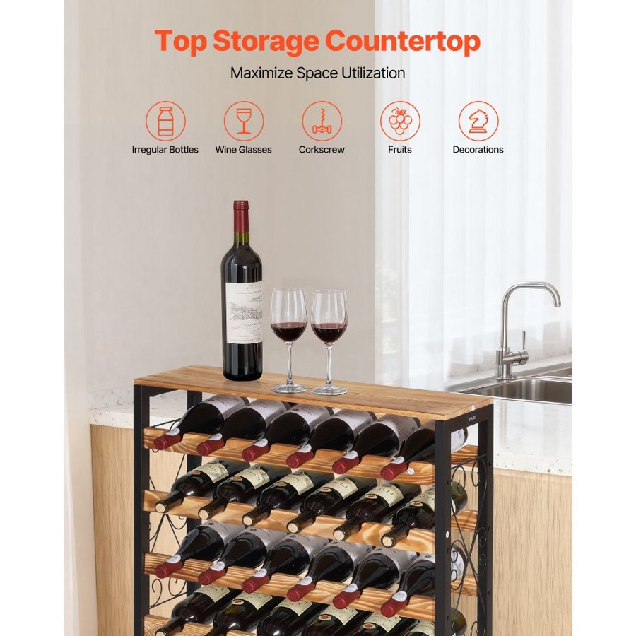 VEVOR 48 Bottle Wine Rack – 8 Tier Iron Frame with Wood Top