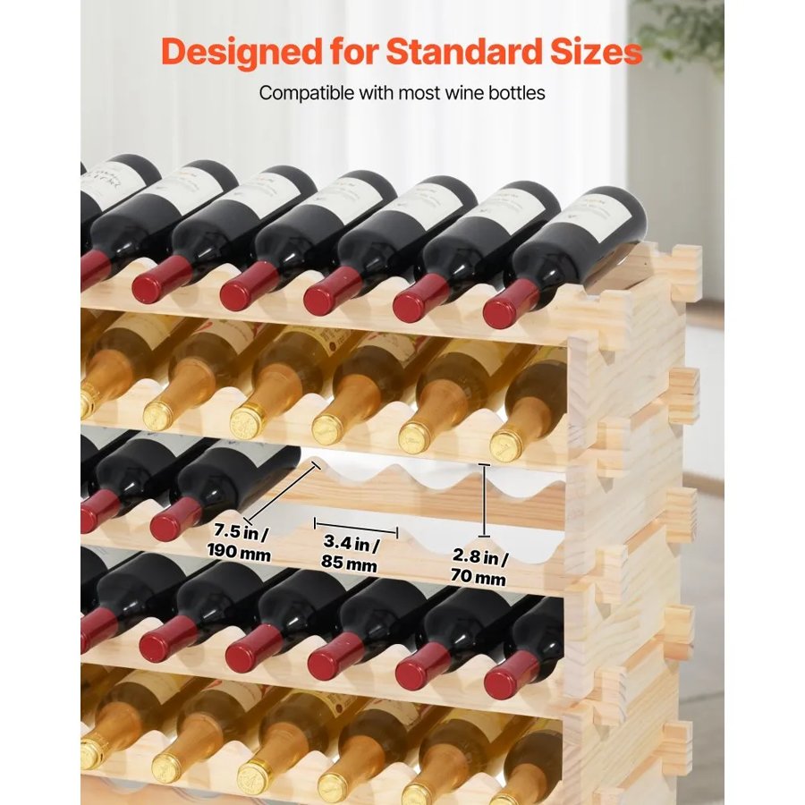 VEVOR Modular Stackable Wine Rack – 96 Bottle, 8-Tier Solid