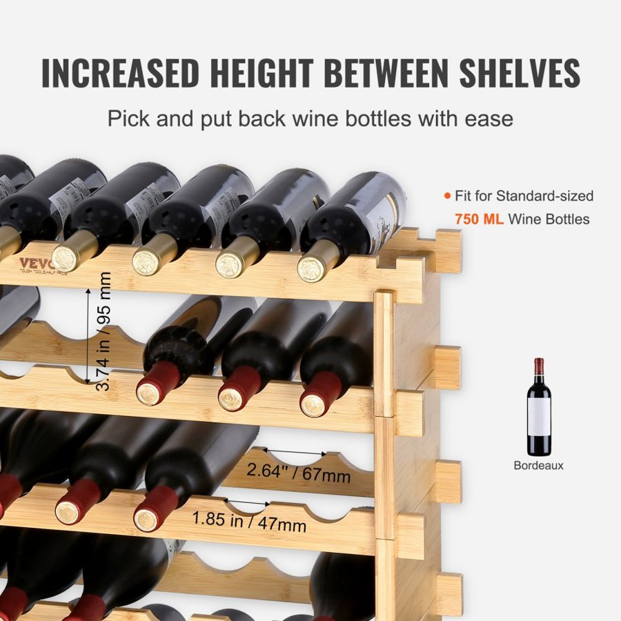VEVOR 48 Bottle Stackable Modular Wine Rack Bamboo Wood Display Shelf 6-Tier
