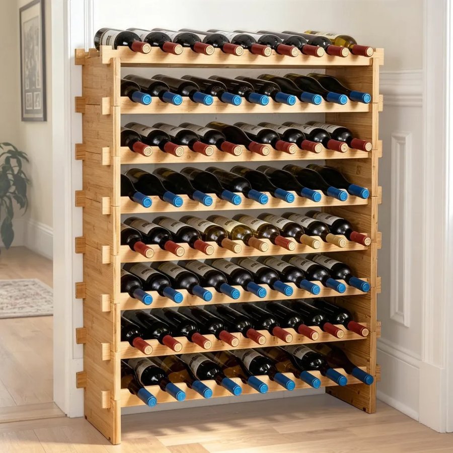 VEVOR 72 Bottle Stackable Modular Wine Rack Bamboo Wood Display Shelf 8-Tier