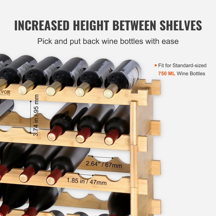 VEVOR 72 Bottle Stackable Modular Wine Rack Bamboo Wood Display Shelf 8-Tier