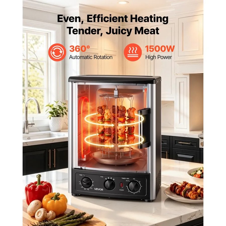 VEVOR Countertop Vertical Rotating Oven – 1500W, 7 Skewers