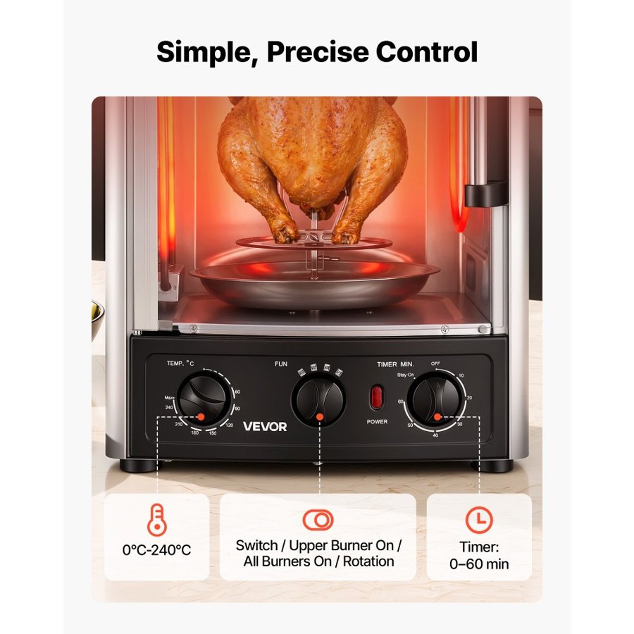 VEVOR Countertop Vertical Rotating Oven – 1500W, 7 Skewers