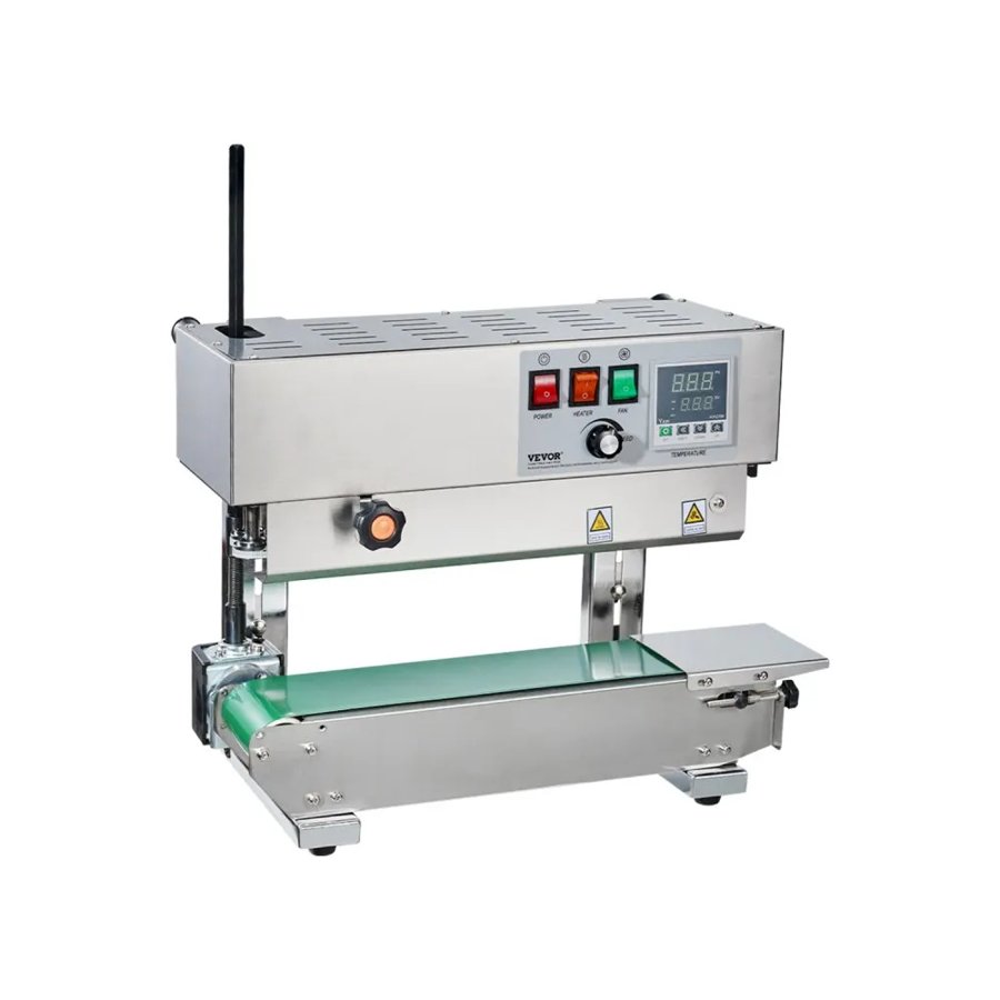 VEVOR Continuous Bag Band Sealing Machine, 0.24-0.47 in/6-12 mm Seal Width, Vertical Band Sealer Machine with Digital Temperature Control, Stainless Steel Bag Sealer for 0.02-0.8 mm Plastic Bags Films