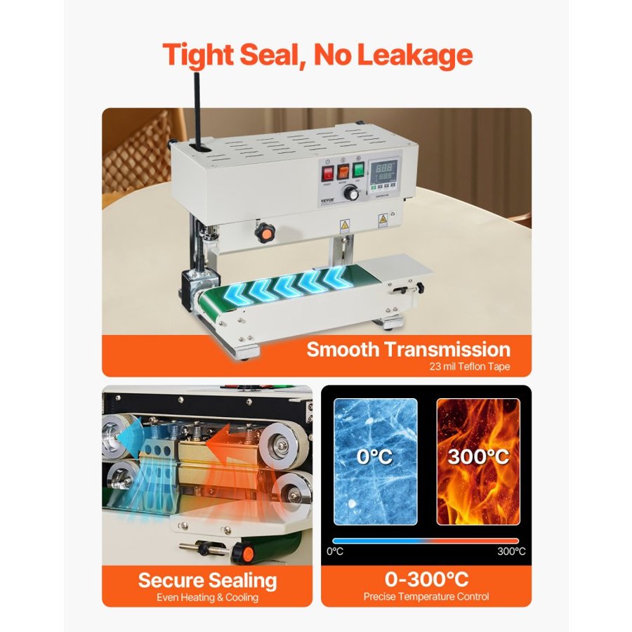VEVOR Continuous Bag Band Sealing Machine, 0.24-0.47 in/6-12 mm Seal Width, Vertical Band Sealer Machine with Digital Temperature Control, Carbon Steel Bag Sealer for 0.02-0.8 mm Plastic Bags Films