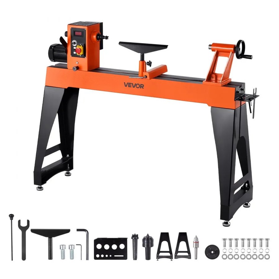 VEVOR Woodworking Lathe, 1100W / 1.5 HP, Wood Lathe Machine with 150 to 3200 RPM Variable Speed, 406 x 1020 mm Workbench, Brushless DC Motor, Cast Iron Body, Tool Rest, for Medium to Large Projects Woodworking