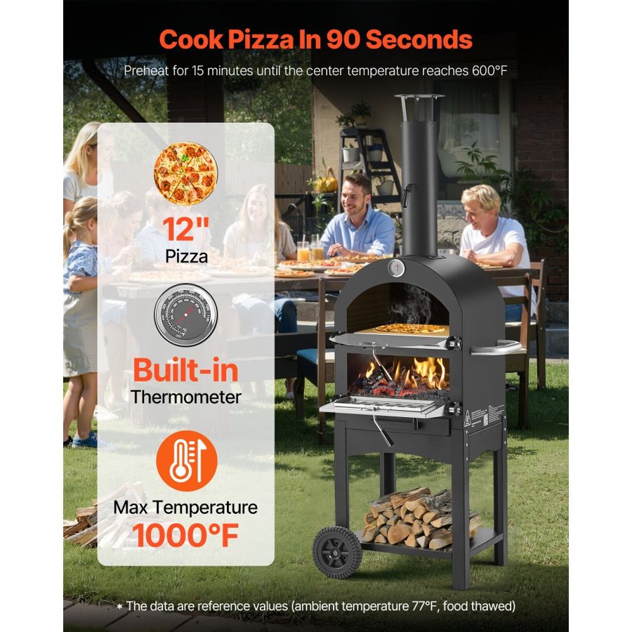 VEVOR Outdoor Wood Fired Pizza Oven – 12 Inch, 1000℉