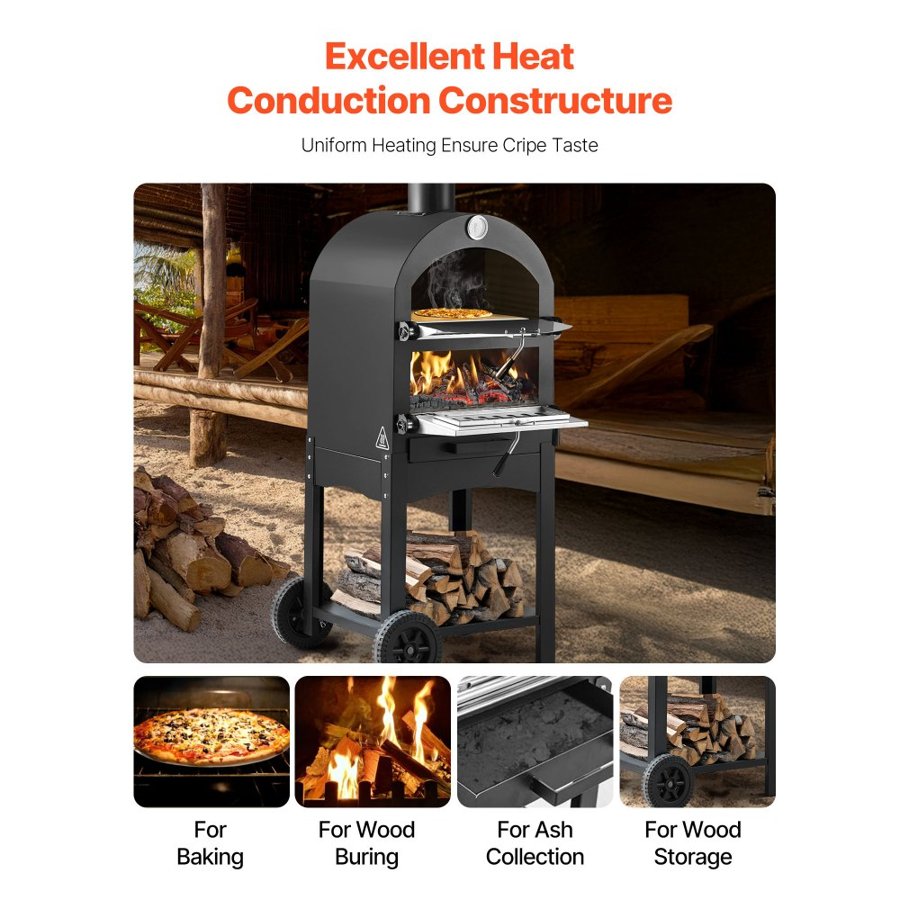 VEVOR Outdoor Wood Fired Pizza Oven – 12 Inch, 1000℉
