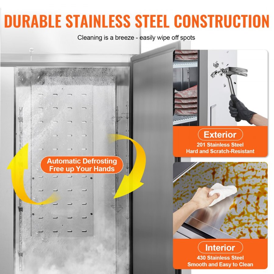 VEVOR Commercial Freezer 38.83 Cu.ft, Reach In Upright Freezer 2 Doors, Auto-Defrost Stainless Steel Reach-in Freezer with 6 Adjustable Shelves, -13 to 5℉ Temp Control and 4 Wheels