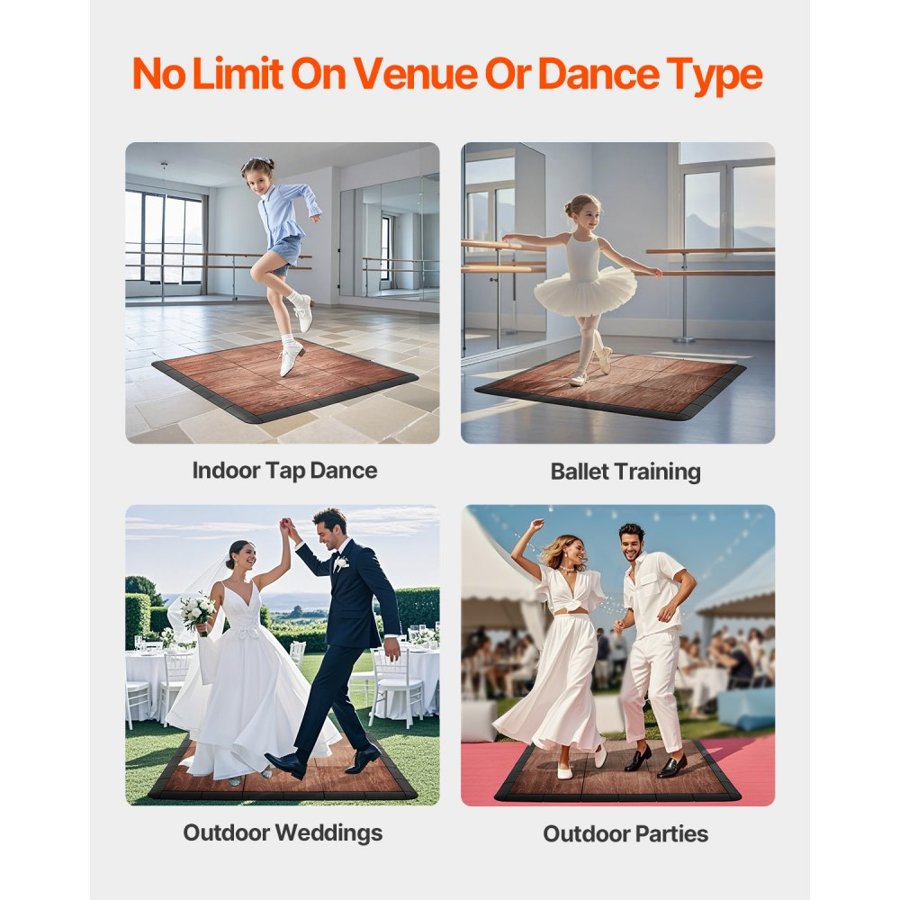 VEVOR Dance Floor Tiles, 12.4 x 12.4 in 52 Piece Interlocking Dance Flooring, Portable Dance Practice Floor with Cushioned Base  (Oak Wood Grain, 52 sq. ft/Box )