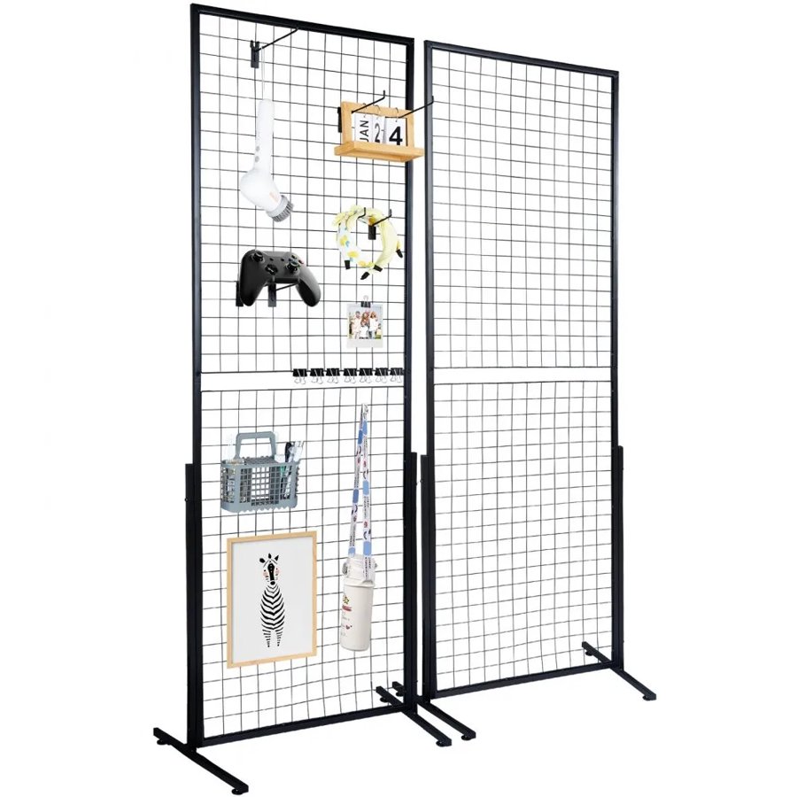 VEVOR 61 x170.7 cm Grid Wall Panels Tower, 2 Packs Wire Gridwall Display Racks with T-Base Floorstanding, Double Side Gridwall Panels for Art Craft Shows, Retail Display with Extra Clips and Hooks