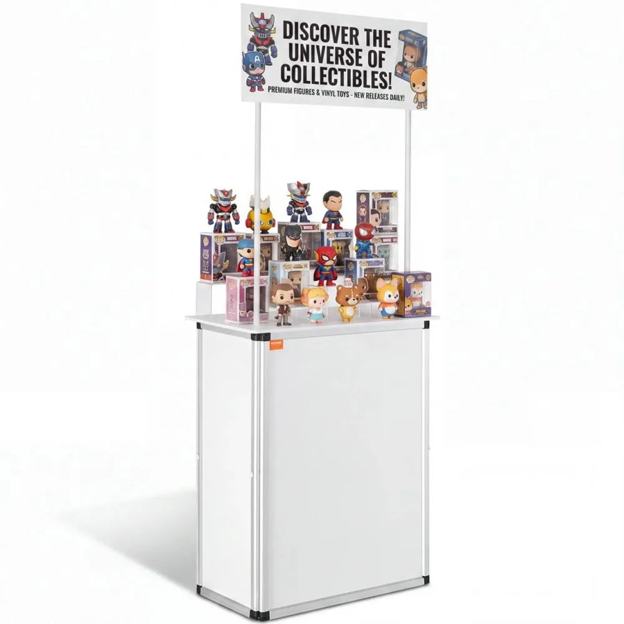 VEVOR Portable Tradeshow Podium Table, 78,5 × 38 × 181,5 cm, Display Exhibition Counter Stand Booth Fair with Wall, Foldable Promotion Retail Bar Table Pop Up Podium with Storage Rack/Carrying Bag