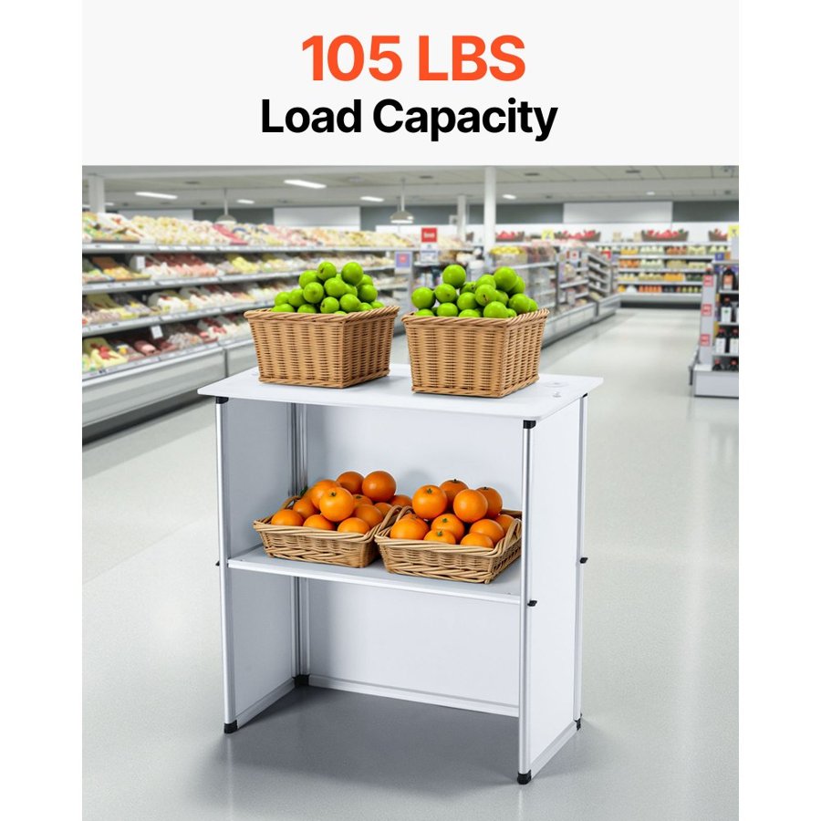 VEVOR Portable Tradeshow Podium Table, 78,5 × 38 × 181,5 cm, Display Exhibition Counter Stand Booth Fair with Wall, Foldable Promotion Retail Bar Table Pop Up Podium with Storage Rack/Carrying Bag