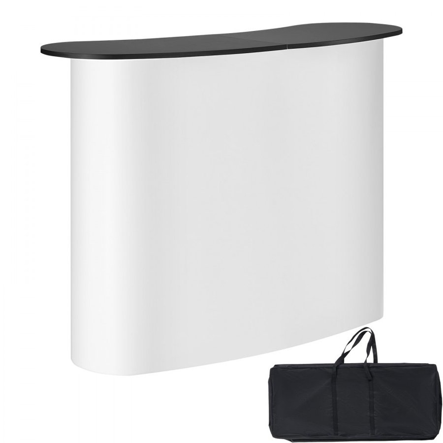 VEVOR Portable Tradeshow Podium Table, 130 × 46,5 × 95 cm, Display Exhibition Counter Stand Booth Fair with Wall, Foldable Promotion Retail Bar Table Pop Up Podium with Storage Rack, Carrying Bag