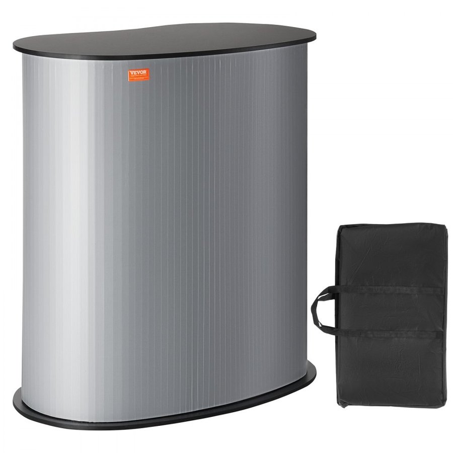 VEVOR Portable Tradeshow Podium Table, 90 × 49 × 94 cm, Display Exhibition Counter Stand Booth Fair with Wall, Foldable Promotion Retail Bar Table Pop Up Podium Counter with Carrying Bag