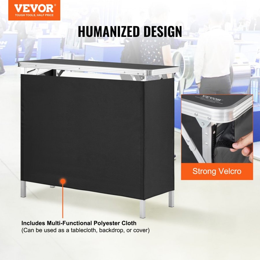 VEVOR Portable Tradeshow Podium Table, 97,5 × 38,5 × 87 cm, Display Exhibition Counter Stand Booth Fair with Wall, Foldable Promotion Retail Bar Table Podium with Storage Rack and Carrying Bag