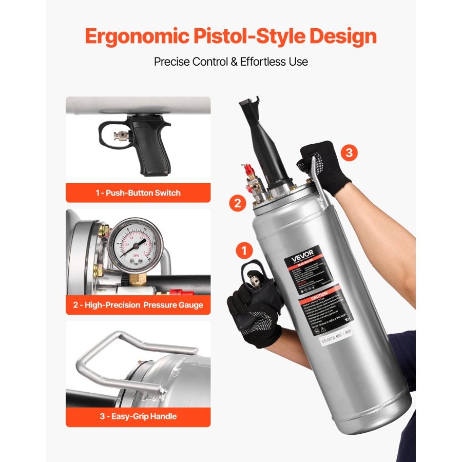 VEVOR Portable Tire Bead Seater, 2.6 Gal/10 L Air Bead Blaster, Handheld Tire Inflator Tool, 87-116 PSI Operating Pressure, Trigger Seating Inflator for Car, Compact SUV, Light Truck, E-Bike, RV, ATV