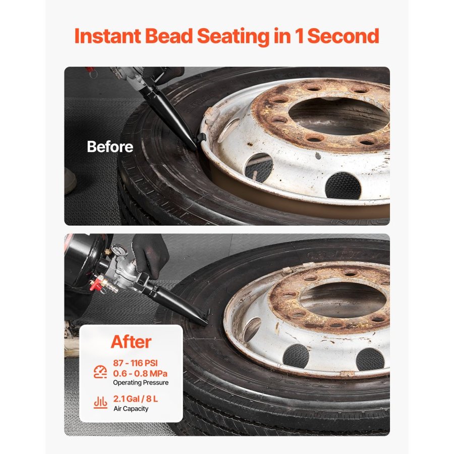 VEVOR Tire Bead Seater – 2.1 Gal / 8 L Blaster, 87–116 PSI