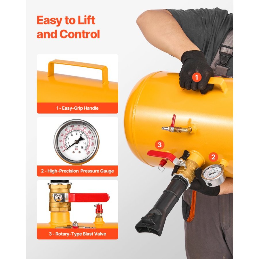 VEVOR Air Tire Bead Seater, 10 Gal / 37.9 L, Heavy Duty Tire Bead Blaster Tool, 87-116 PSI Operating Pressure, Air Trigger Seating Inflator for ATV, Tractor, Pickup, Truck, Jeep, RV, UTV, Yellow