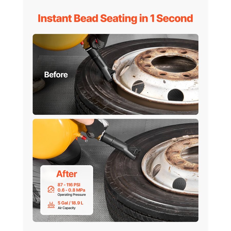 VEVOR 5 Gallon Air Tire Bead Seater – 87-116, PSI Tool