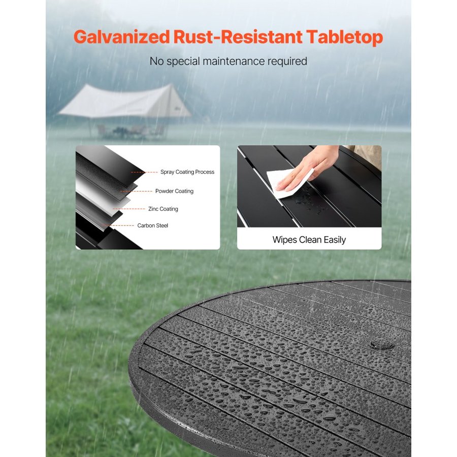 VEVOR Black Outdoor Round Table – 47", 150LB, 1.5" Hole