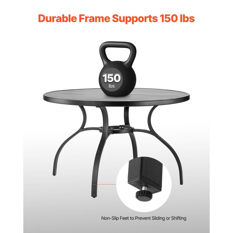 VEVOR Black Outdoor Round Table – 47", 150LB, 1.5" Hole
