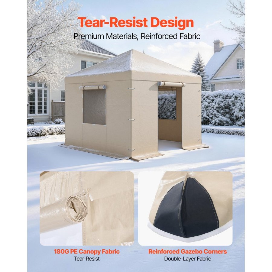 VEVOR Winter Gazebo Cover Fits 3.08 x 4.39 m Hardtop Gazebos, All-Weather Gazebo Cover with Sidewalls & Windows, High-Density PE Material, Enclosed Storage Shelter Covers, Gazebos not Included