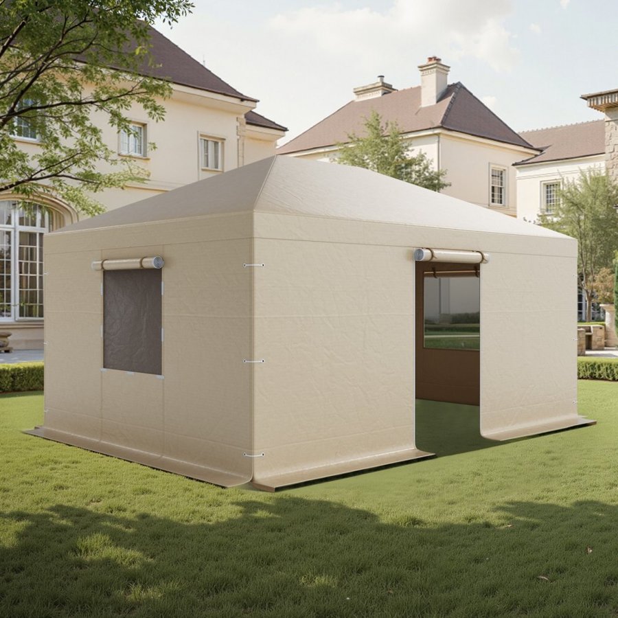 VEVOR Winter Gazebo Cover Fits 3.68 x 4.9 m Hardtop Gazebos, All-Weather Gazebo Cover with Sidewalls & Windows, High-Density PE Material, Enclosed Storage Shelter Covers, Gazebos not Included