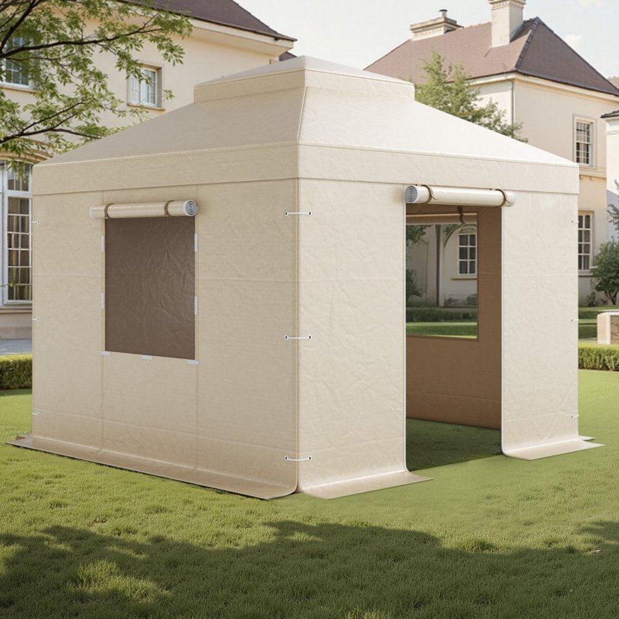 VEVOR Winter Gazebo Cover Fits 3.05 x 3.05 m Hardtop Gazebos, All-Weather Double-Tiered Gazebo Cover with Sidewalls & Windows, High-Density PE Enclosed Storage Shelter Covers, Gazebos not Included