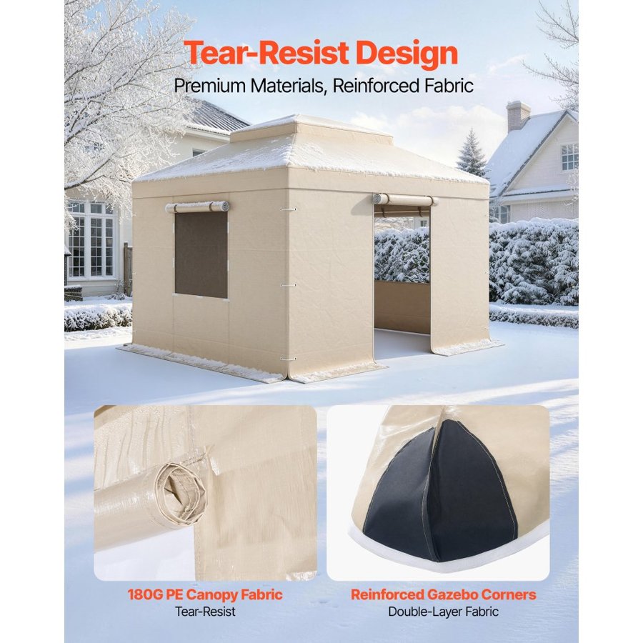 VEVOR Winter Gazebo Cover Fits 3.05 x 3.05 m Hardtop Gazebos, All-Weather Double-Tiered Gazebo Cover with Sidewalls & Windows, High-Density PE Enclosed Storage Shelter Covers, Gazebos not Included