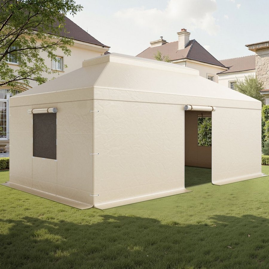VEVOR Winter Gazebo Cover Fits 3.66 x 6.10m Hardtop Gazebos, All-Weather Double-Tiered Gazebo Cover with Sidewalls & Mesh Windows, High-Density PE Enclosed Storage Shelter Covers, Gazebos not Included