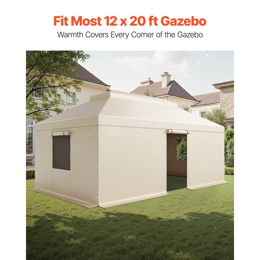 VEVOR Winter Gazebo Cover Fits 3.66 x 6.10m Hardtop Gazebos, All-Weather Double-Tiered Gazebo Cover with Sidewalls & Mesh Windows, High-Density PE Enclosed Storage Shelter Covers, Gazebos not Included